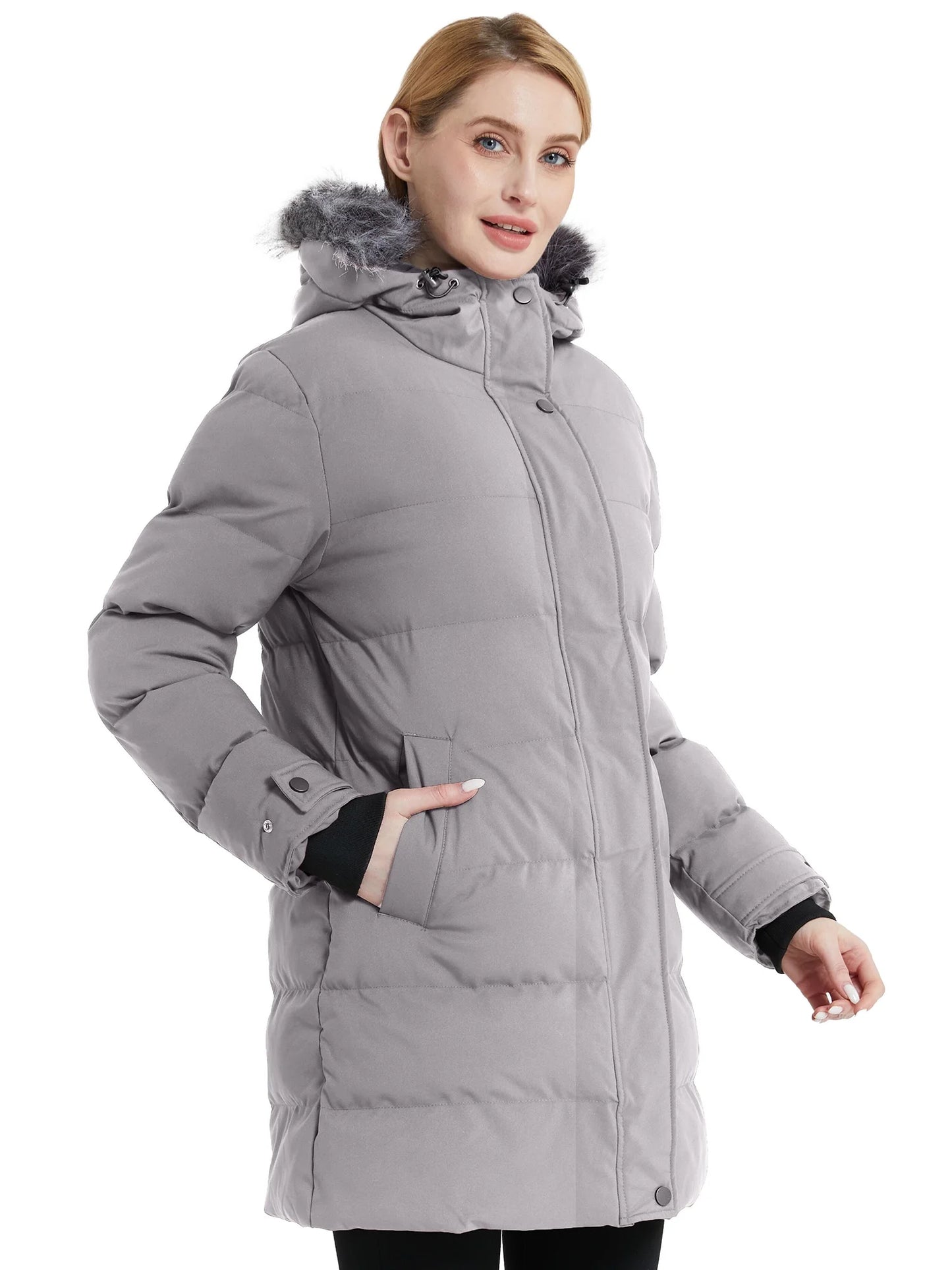 Women'S Warm Puffer Jacket Windproof Winter Jackets Long Parka Charcoal S