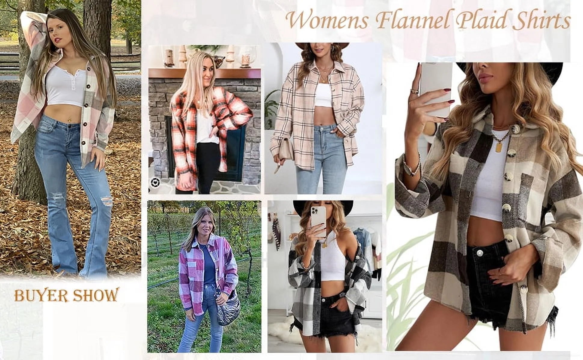 Womens Plaid Shirts Flannel Shacket Jacket Long Sleeve Button down Boyfriend Shirt Coats