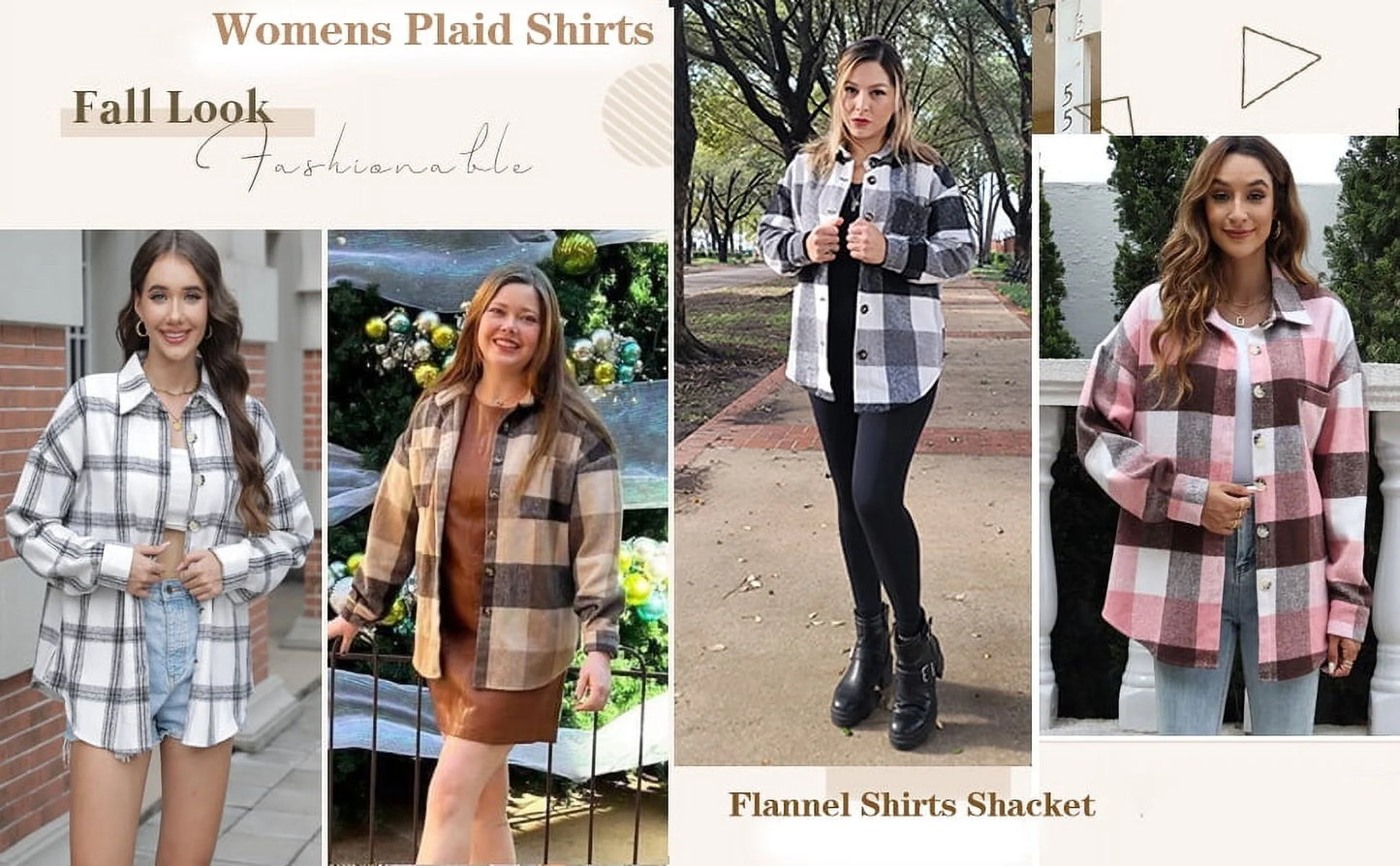 Womens Plaid Shirts Flannel Shacket Jacket Long Sleeve Button down Boyfriend Shirt Coats