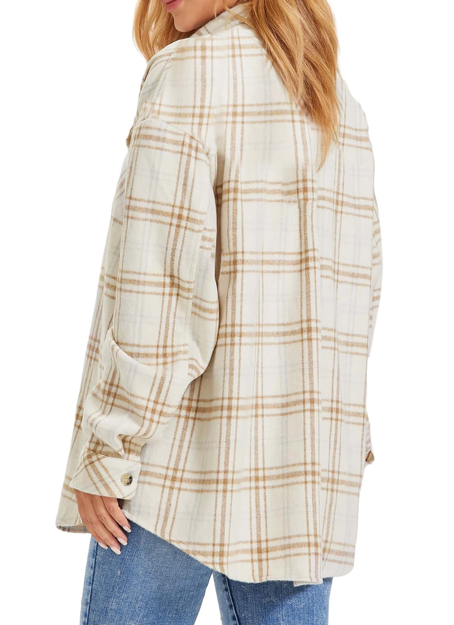 Womens Plaid Shirts Flannel Shacket Jacket Long Sleeve Button down Boyfriend Shirt Coats
