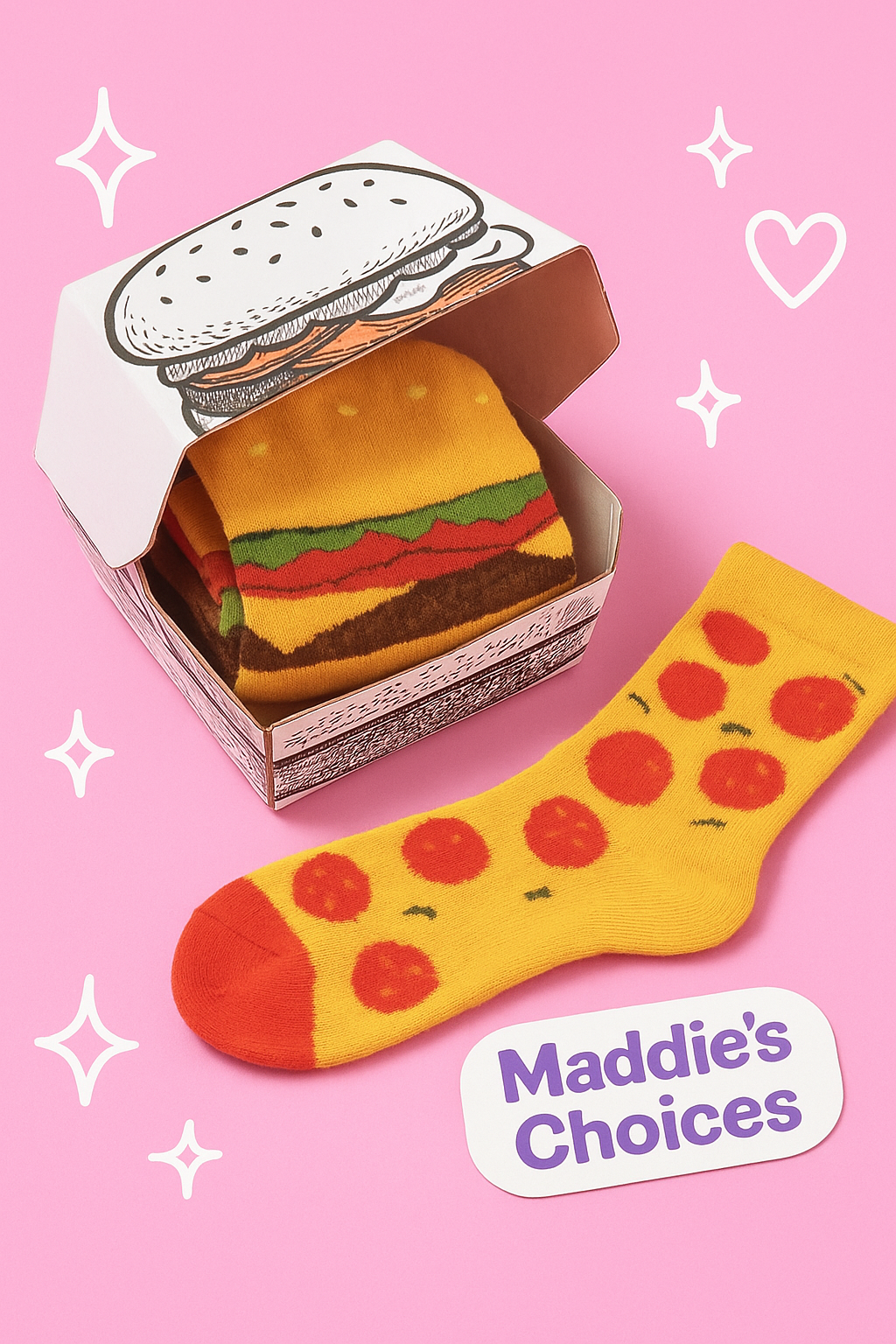 - Men Women Funny Burger Socks Box - 2 Pairs