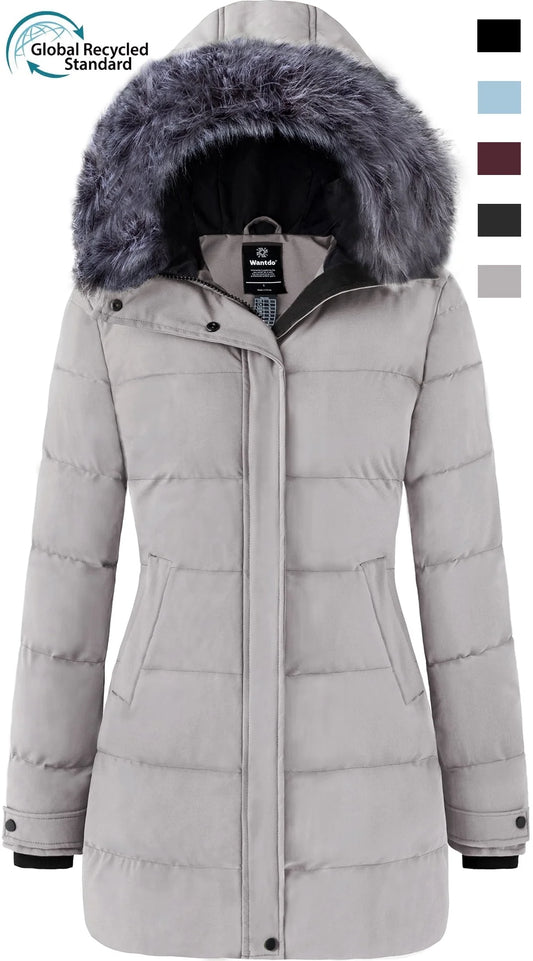 Women'S Warm Puffer Jacket Windproof Winter Jackets Long Parka Charcoal S